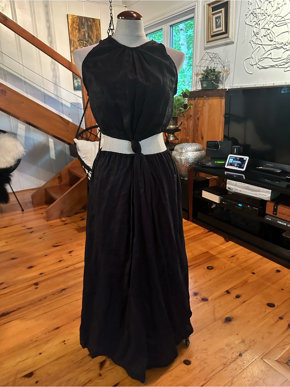 Faithfull the Brand Black Halter Maxi with Front Twist nude waist